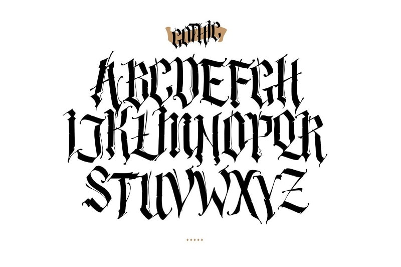 Pseudo-gothic, English Alphabet. Vector. Font For Tattoo, Personal And  Commercial Purposes. Letters And Elements Are Isolated On A White  Background. Calligraphy For Inscriptions. All Letters Are Separate. Modern  Style. Royalty Free SVG,
