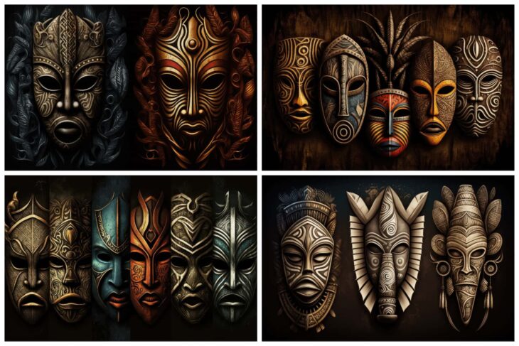 African Ambiance: 24 Tribal Mask Illustrations for Designers | HipFonts