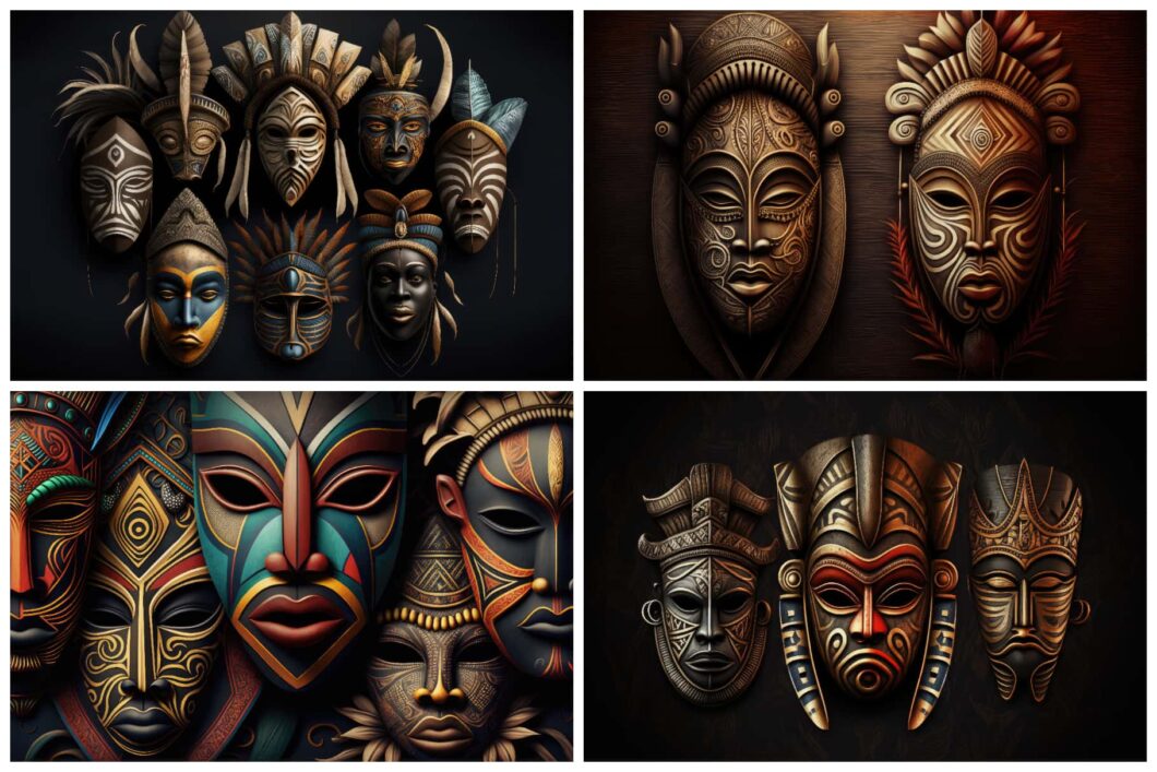 African Ambiance: 24 Tribal Mask Illustrations for Designers | HipFonts