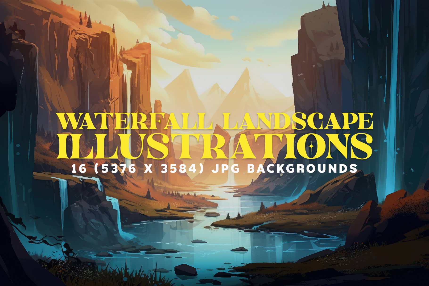 Watefall Landscape Illustrations Cover